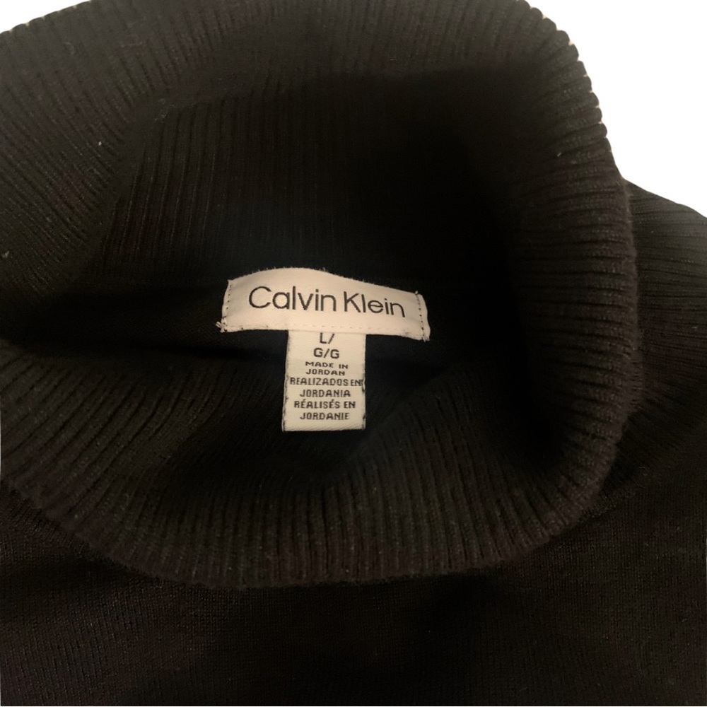 2/$30 Calvin Klein Gray Black Stripped Mock Turtleneck Sweater Large Academia - Picture 3 of 10